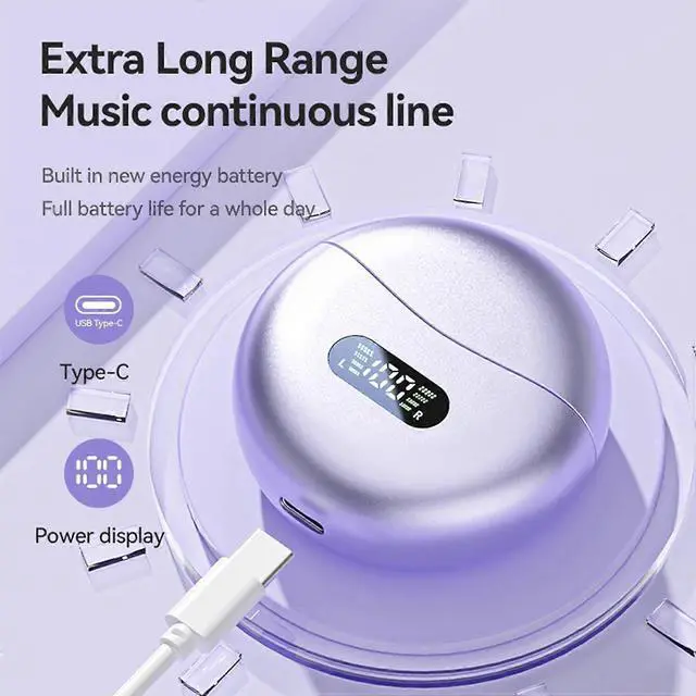 Alt view image 3 of 5 - Open Ear Clip Headphones Wireless, Bluetooth 5.4, 5H Play, Wireless Charging Case (Purple)