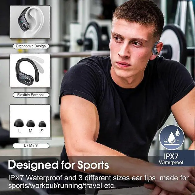 Alt view image 2 of 5 - Bluetooth 5.4 Wireless Earbuds with Earhooks, 75H Playtime, Deep Bass Sport Headphones (Black)