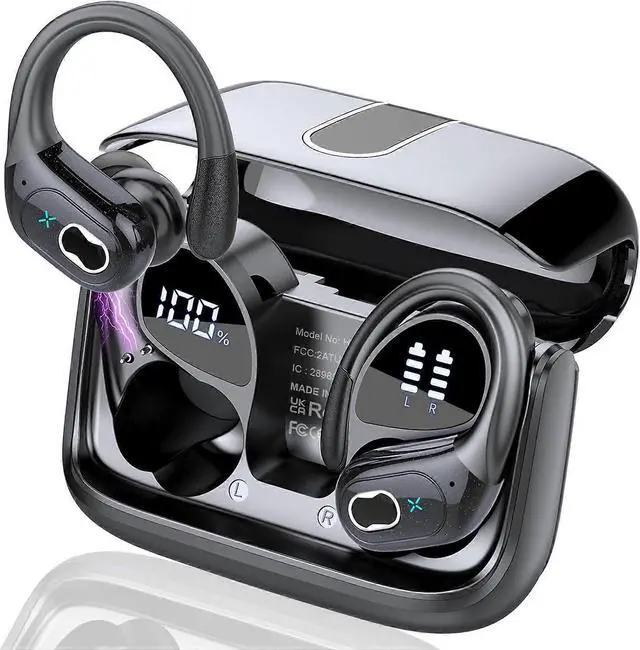 Main image of Bluetooth 5.4 Wireless Earbuds with Earhooks, 75H Playtime, Deep Bass Sport Headphones (Black)