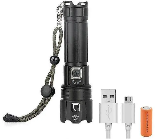 Main image of Ecocleanpath 3000 Lumens USB Rechargeable XHP70.2 Tactical Flashlight, 5 Modes Zoomable LED Torch (Black)