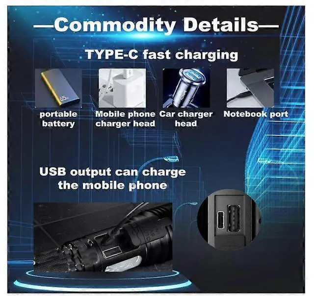 Alt view image 5 of 5 - Ecocleanpath Upgraded 10000 Lumen LED Flashlight, USB-C Rechargeable, Zoom & 7 Modes, High Power Flashlight (Black)