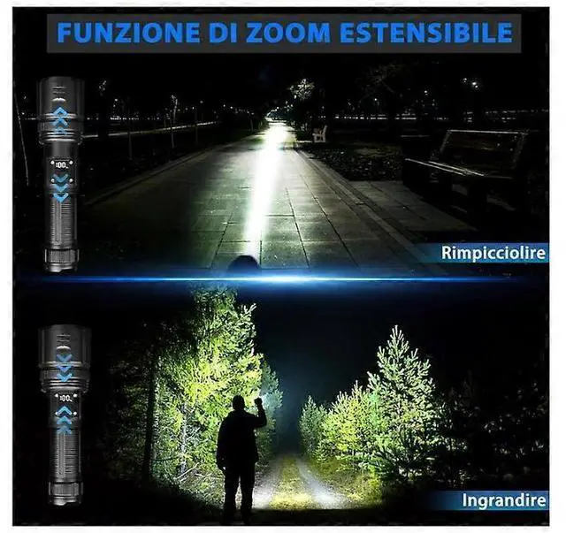 Alt view image 4 of 5 - Ecocleanpath 200,000 Lumens Rechargeable Tactical Flashlight with Digital Display & Power Bank, Zoomable, 4 Modes (Black)