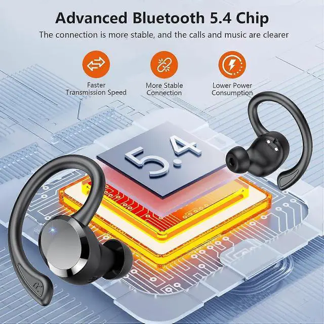 Alt view image 2 of 5 - Wireless Earbuds Bluetooth 5.4, 68Hrs Playtime, LED Display, ENC Mic, IPX7 Waterproof Sport Headphones (Black)