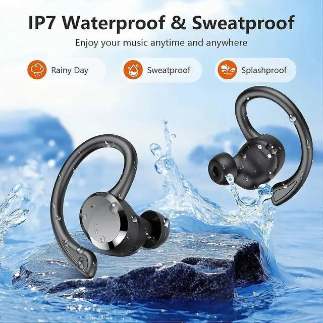 Alt view image 4 of 5 - Wireless Earbuds Bluetooth 5.4, 68Hrs Playtime, LED Display, ENC Mic, IPX7 Waterproof Sport Headphones (Black)