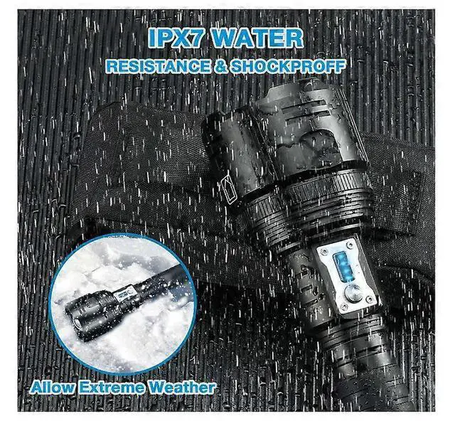 Alt view image 5 of 5 - Ecocleanpath Super Bright 190000 Lumens Rechargeable LED Flashlight, IPX7 Waterproof Zoomable Tactical Light, 6 Modes (Black)