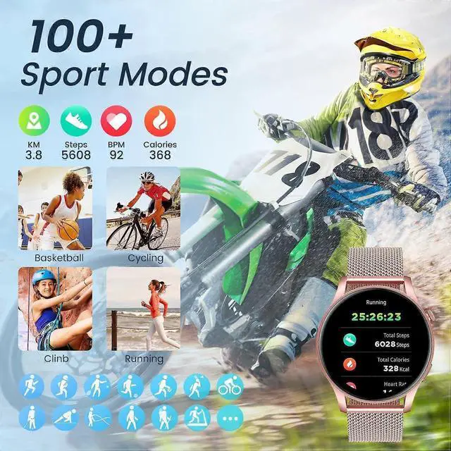 Alt view image 3 of 5 - Ecocleanpath Women's Smart Watch 1.43" AMOLED, Call Answering, Heart Rate & Blood Pressure Monitor, 100+ Sports Modes, IP67 Waterproof