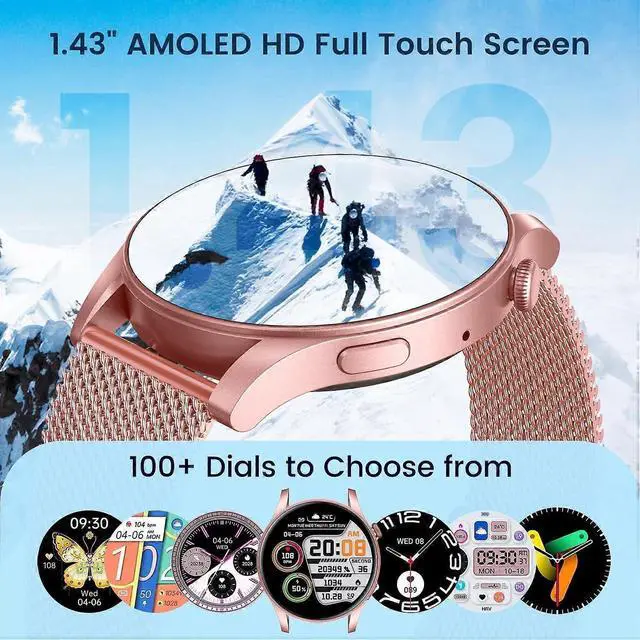 Alt view image 2 of 5 - Ecocleanpath Women's Smart Watch 1.43" AMOLED, Call Answering, Heart Rate & Blood Pressure Monitor, 100+ Sports Modes, IP67 Waterproof