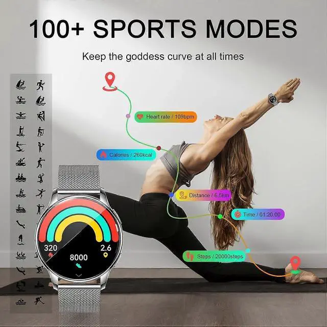 Alt view image 3 of 5 - Ecocleanpath Women's Smartwatch 1.35" AMOLED, Bluetooth Calls, 100+ Sports, Health Monitor, Waterproof, iOS/Android (Silver)