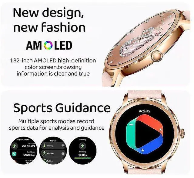 Alt view image 3 of 5 - Ecocleanpath Smartwatch with AMOLED 1.32" Screen, IP67 Waterproof, Heart Rate & Sleep Tracker, White