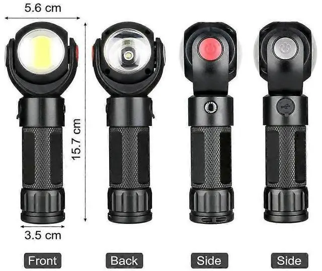 Alt view image 2 of 5 - Ecocleanpath USB Rechargeable COB Work Light with Magnet, 360° Rotating Bright Flashlight for Outdoor & Camping (Black)