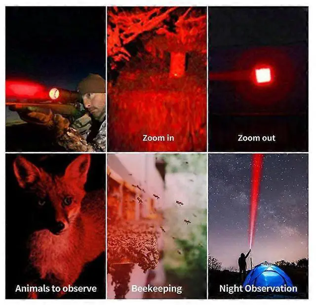 Alt view image 2 of 5 - Ecocleanpath USB Rechargeable Red LED Flashlight, 3-Mode Zoomable for Night Observation & Astronomy (Black)