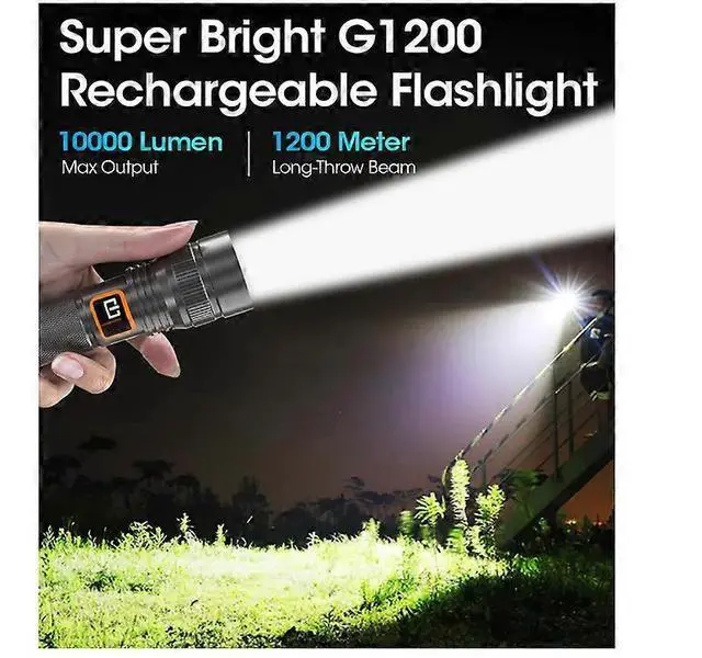 Alt view image 2 of 5 - Ecocleanpath 10000L Rechargeable Tactical Flashlight, 1200m Beam, Zoomable & Waterproof for Camping, Emergency
