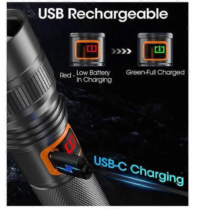 Alt view image 3 of 5 - Ecocleanpath 10000L Rechargeable Tactical Flashlight, 1200m Beam, Zoomable & Waterproof for Camping, Emergency