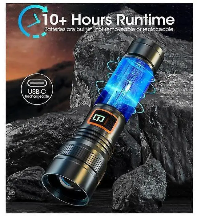 Alt view image 4 of 5 - Ecocleanpath 10000L Rechargeable Tactical Flashlight, 1200m Beam, Zoomable & Waterproof for Camping, Emergency