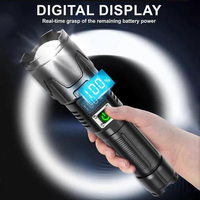Alt view image 5 of 5 - Ecocleanpath 4500 Lumen Rechargeable Flashlight with Digital Display & Power Bank, Super Bright Zoomable Light for Outdoor Camping