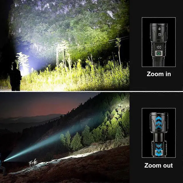 Alt view image 4 of 5 - Ecocleanpath 4500 Lumen Rechargeable Flashlight with Digital Display & Power Bank, Super Bright Zoomable Light for Outdoor Camping