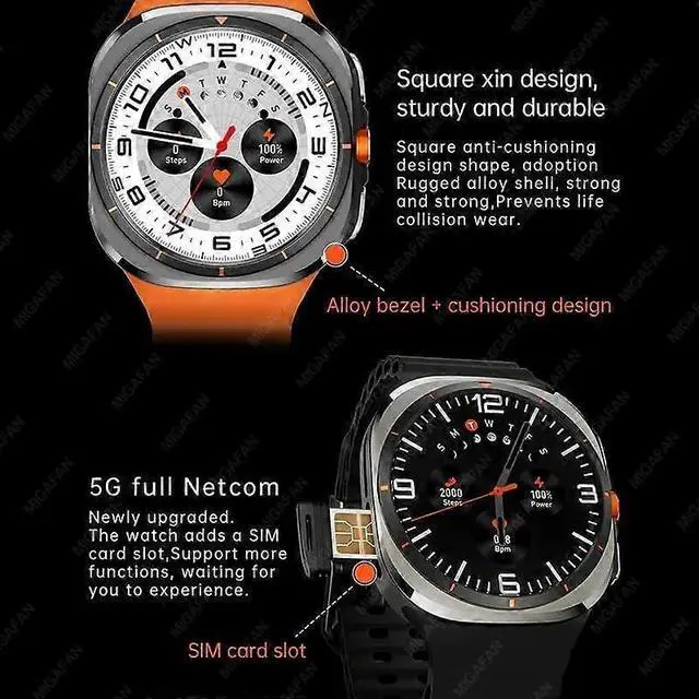 Alt view image 4 of 5 - Ecocleanpath Smart Watch with Rotating Camera, AMOLED, GPS, SIM/WiFi, Compass for Android & iOS (White)