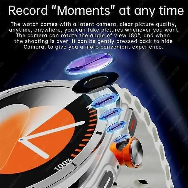 Alt view image 5 of 5 - Ecocleanpath Smart Watch with Rotating Camera, AMOLED, GPS, SIM/WiFi, Compass for Android & iOS (White)