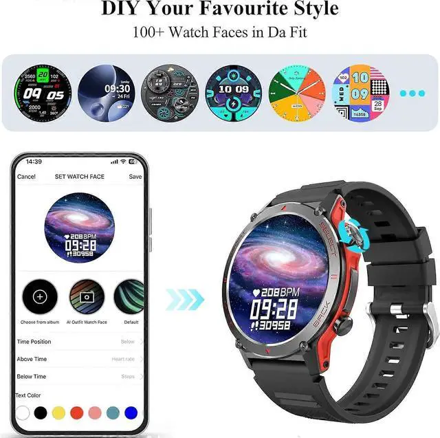 Alt view image 2 of 5 - Ecocleanpath Sports Smart Watch with GPS & NFC, 366x366 HD Screen, Compass, Waterproof for Android iOS (Black)
