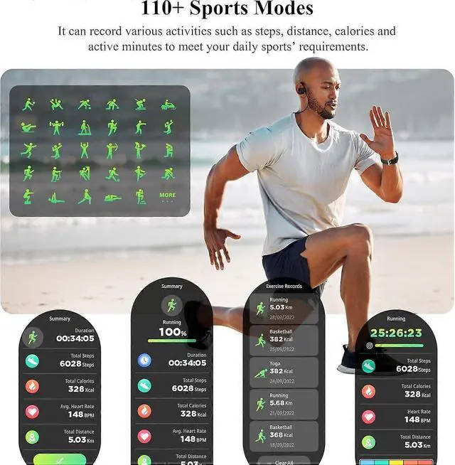 Alt view image 3 of 5 - Ecocleanpath Sports Smart Watch with GPS & NFC, 366x366 HD Screen, Compass, Waterproof for Android iOS (Black)