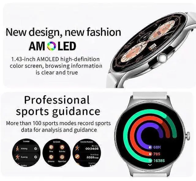 Alt view image 4 of 5 - Ecocleanpath Smartwatch V89 1.43" AMOLED Women's Health Tracker, Bluetooth Calling, 100+ Sports Modes (Black)