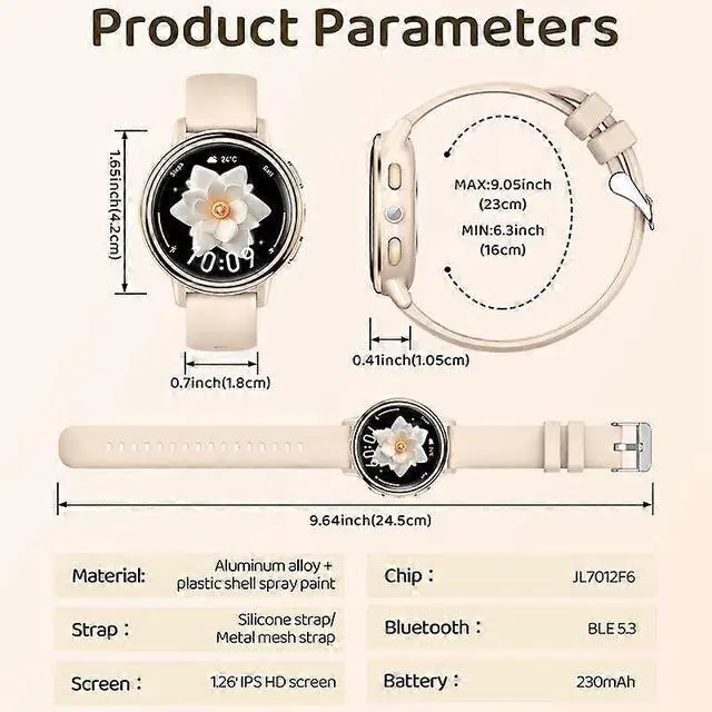 Alt view image 5 of 5 - Ecocleanpath AK88 Women's Smartwatch: Health Monitor, Bluetooth Calling, 100+ Sports Modes (Yellow)