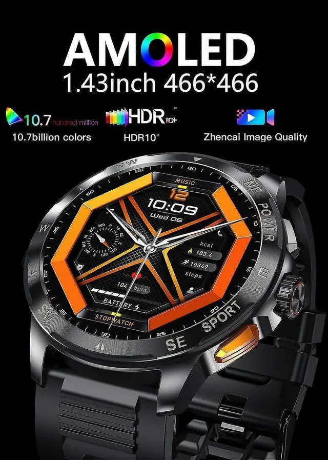 Alt view image 3 of 5 - Ecocleanpath Smartwatch AK77 AMOLED Bluetooth Calling, 100+ Sports Modes, Health Monitor (Black)