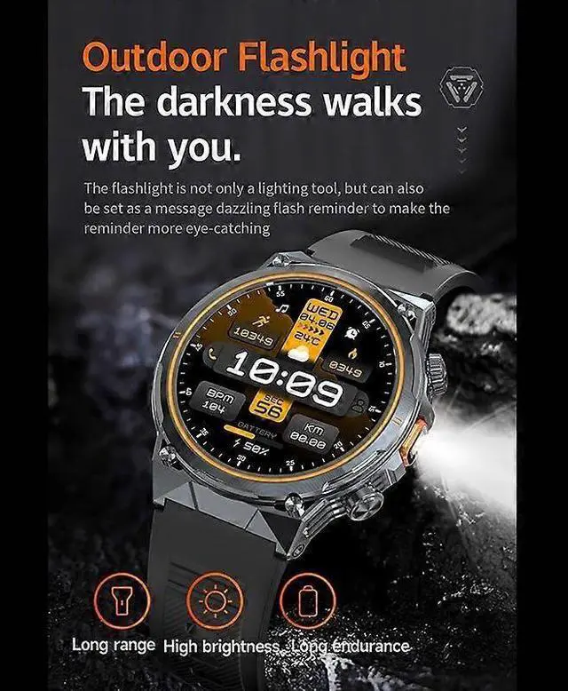 Alt view image 3 of 5 - Ecocleanpath AK81 Smartwatch with Flashlight, 400mAh Battery, 100+ Sports Modes, Heart Rate Monitor (Black)