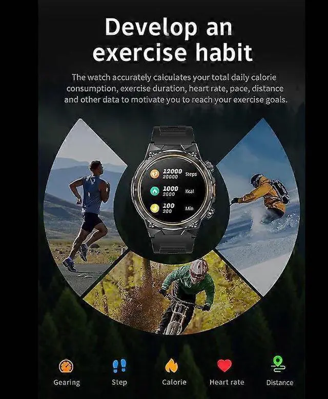 Alt view image 5 of 5 - Ecocleanpath AK81 Smartwatch with Flashlight, 400mAh Battery, 100+ Sports Modes, Heart Rate Monitor (Black)