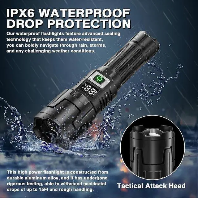 Alt view image 3 of 5 - Ecocleanpath Rechargeable 90,000 Lumen LED Flashlight with Zoom, 3 Modes, IPX6 Waterproof, USB-C Charging