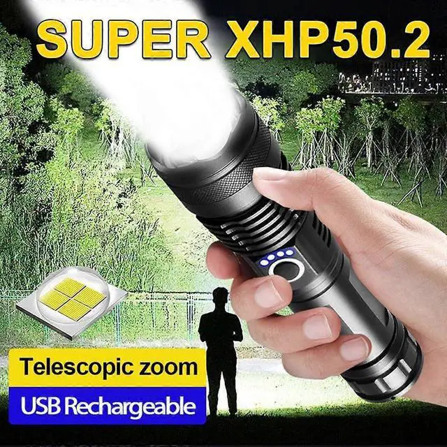 Alt view image 2 of 5 - Ecocleanpath 10000 Lumens Rechargeable Tactical Flashlight, 5 Modes Zoomable & Waterproof LED Light for Outdoor