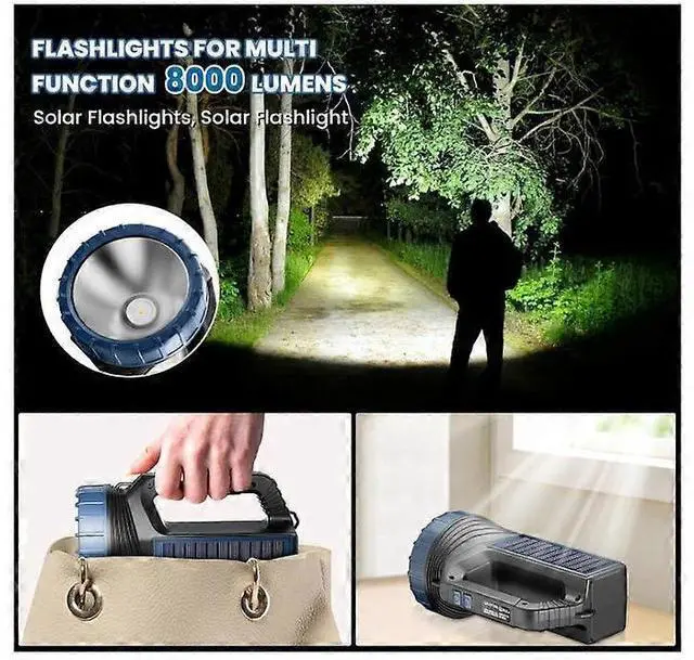 Alt view image 2 of 5 - Ecocleanpath 8000 Lumens Solar Flashlight with USB-C & Solar Charging, Emergency Strobe Light, Black