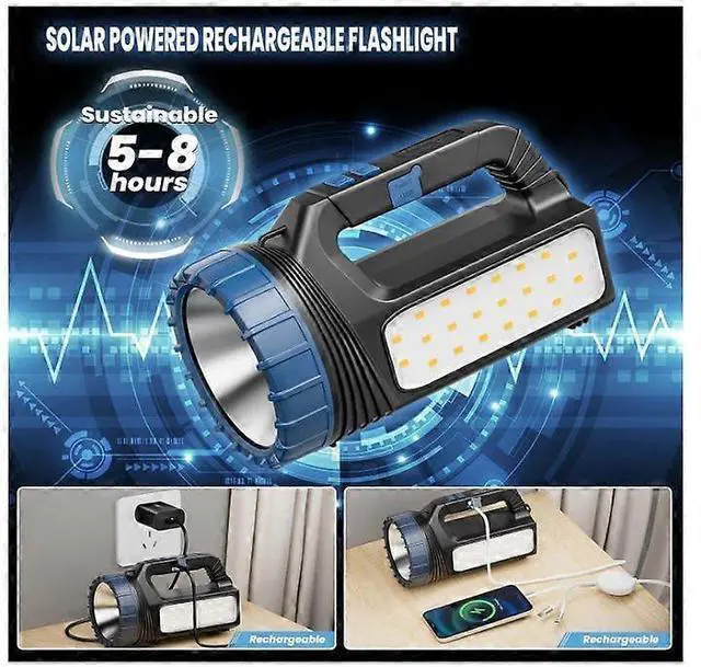 Alt view image 3 of 5 - Ecocleanpath 8000 Lumens Solar Flashlight with USB-C & Solar Charging, Emergency Strobe Light, Black