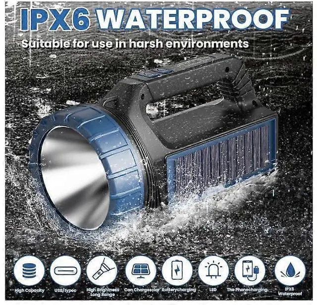 Alt view image 5 of 5 - Ecocleanpath 8000 Lumens Solar Flashlight with USB-C & Solar Charging, Emergency Strobe Light, Black