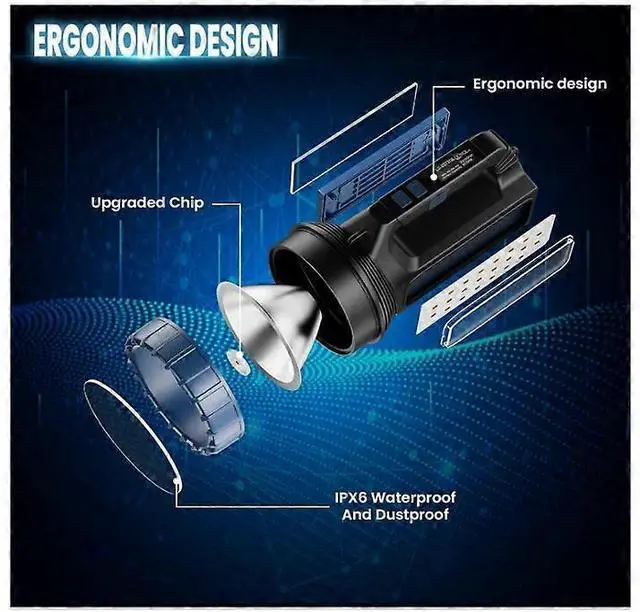 Alt view image 4 of 5 - Ecocleanpath 8000 Lumens Solar Flashlight with USB-C & Solar Charging, Emergency Strobe Light, Black