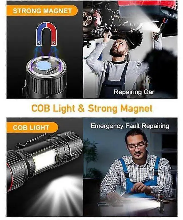 Alt view image 2 of 5 - Ecocleanpath 1500 Lumens LED Flashlight 2-Pack, COB Work Light with Magnet, 3 Modes & Zoom, IP5 Waterproof for Home/Emergency (Black)