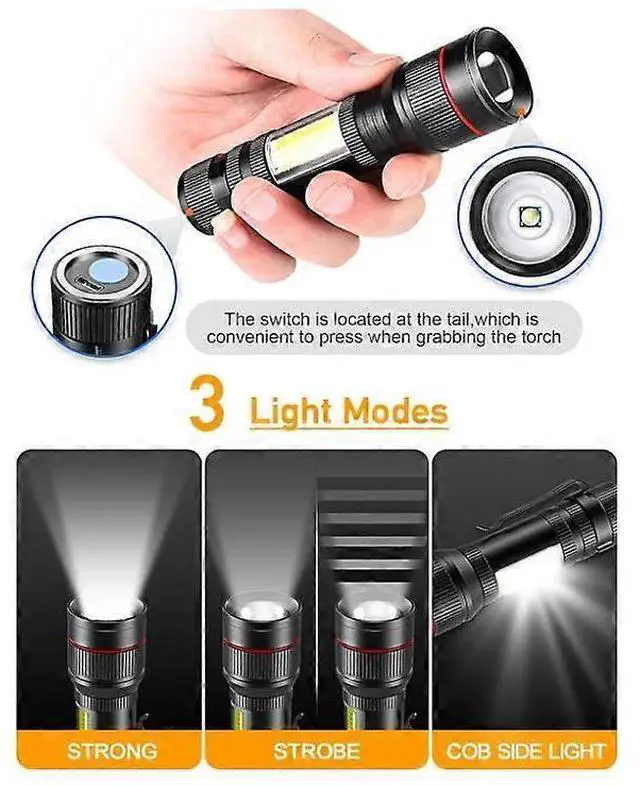 Alt view image 3 of 5 - Ecocleanpath 1500 Lumens LED Flashlight 2-Pack, COB Work Light with Magnet, 3 Modes & Zoom, IP5 Waterproof for Home/Emergency (Black)