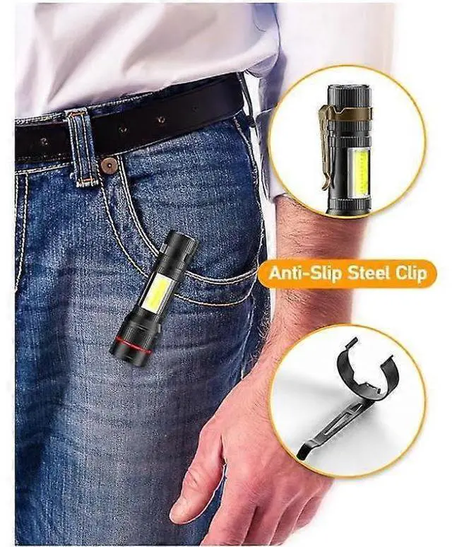 Alt view image 4 of 5 - Ecocleanpath 1500 Lumens LED Flashlight 2-Pack, COB Work Light with Magnet, 3 Modes & Zoom, IP5 Waterproof for Home/Emergency (Black)