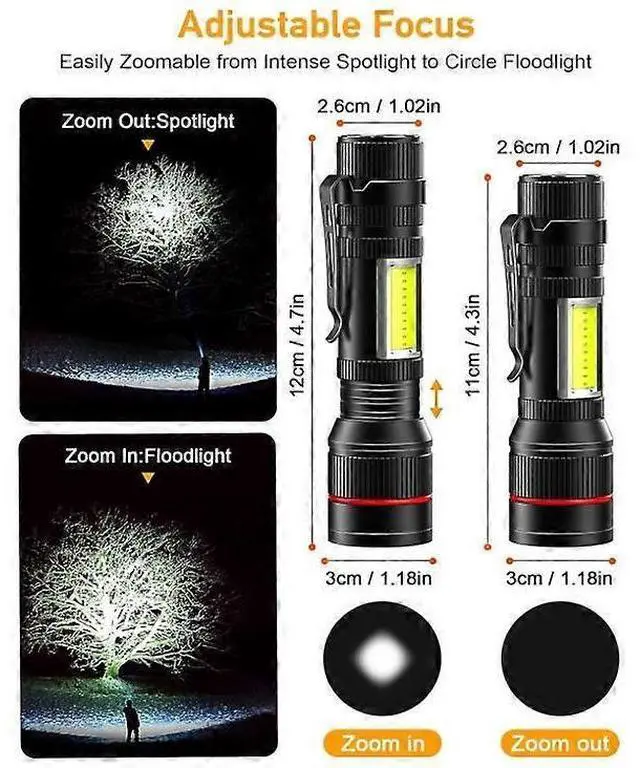 Alt view image 5 of 5 - Ecocleanpath 1500 Lumens LED Flashlight 2-Pack, COB Work Light with Magnet, 3 Modes & Zoom, IP5 Waterproof for Home/Emergency (Black)