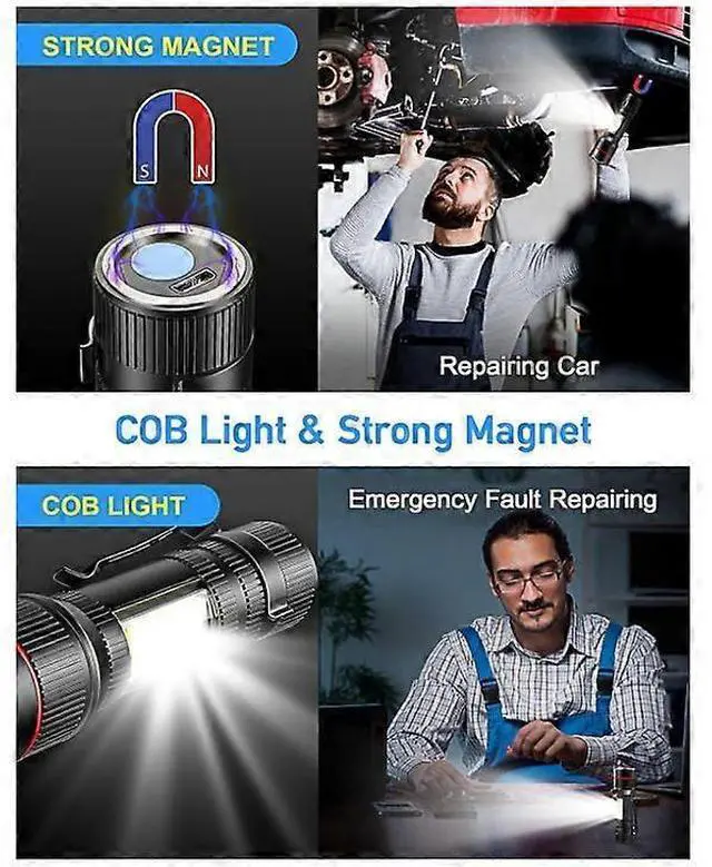 Alt view image 2 of 5 - Ecocleanpath 2000 Lumen USB Rechargeable Flashlight 2-Pack, Zoomable Tactical Light with Magnet & Clip for Camping