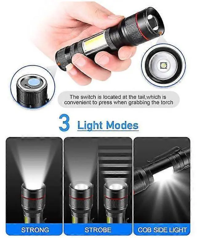 Alt view image 3 of 5 - Ecocleanpath 2000 Lumen USB Rechargeable Flashlight 2-Pack, Zoomable Tactical Light with Magnet & Clip for Camping