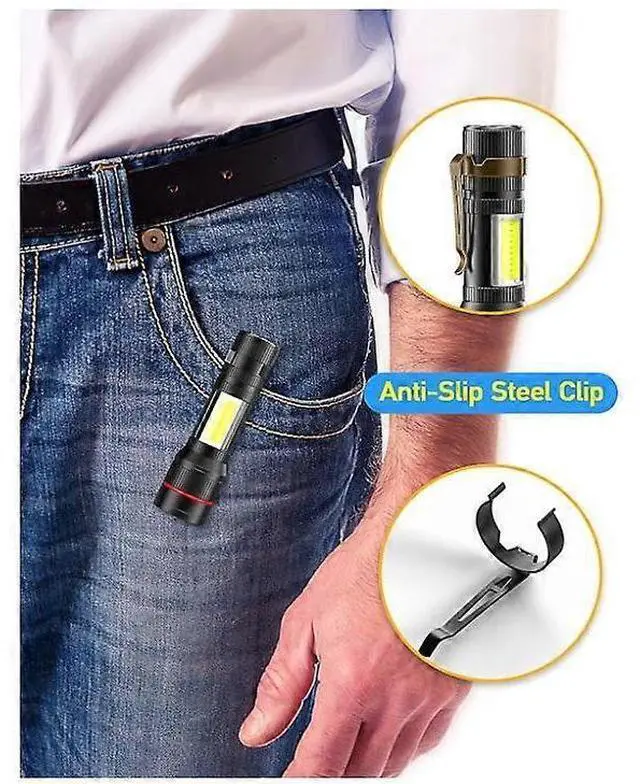 Alt view image 4 of 5 - Ecocleanpath 2000 Lumen USB Rechargeable Flashlight 2-Pack, Zoomable Tactical Light with Magnet & Clip for Camping