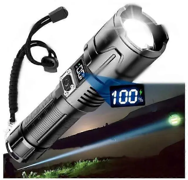 Main image of Ecocleanpath Super Bright 1M Lumens LED Flashlight, USB Rechargeable with Digital Display, IP65 Waterproof, Black