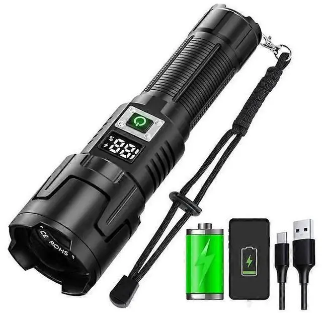 Main image of Ecocleanpath Rechargeable High Lumen LED Flashlight with LCD Display, Zoomable, 3 Modes, IPX6 Waterproof (Black)