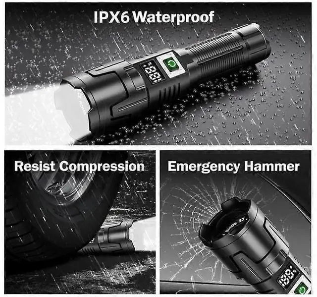 Alt view image 4 of 5 - Ecocleanpath Rechargeable High Lumen LED Flashlight with LCD Display, Zoomable, 3 Modes, IPX6 Waterproof (Black)