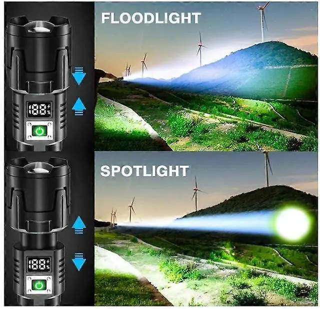 Alt view image 5 of 5 - Ecocleanpath Rechargeable High Lumen LED Flashlight with LCD Display, Zoomable, 3 Modes, IPX6 Waterproof (Black)