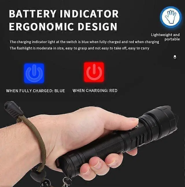 Alt view image 5 of 5 - Ecocleanpath XHP70 Super Bright LED Flashlight, USB Rechargeable & Waterproof Torch for Camping, Hiking, Cycling (Black)