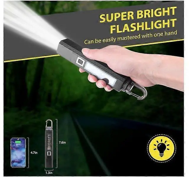 Alt view image 5 of 5 - Ecocleanpath Super Bright 1200 Lumen LED Rechargeable Flashlight with Magnet & UV Light, 9 Modes, Battery Indicator (Black)