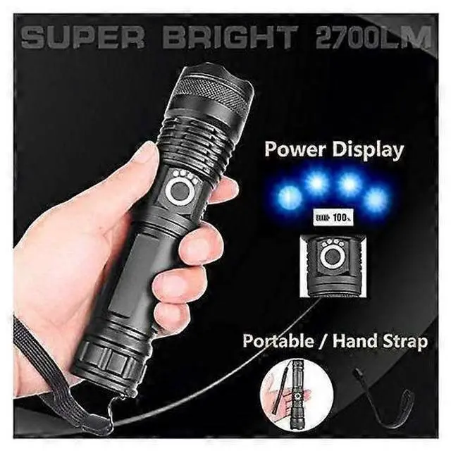 Alt view image 4 of 5 - Ecocleanpath 2700 Lumen LED Tactical Flashlight Rechargeable, Zoomable IPX5 Water Resistant Torch with 5 Modes (Black)