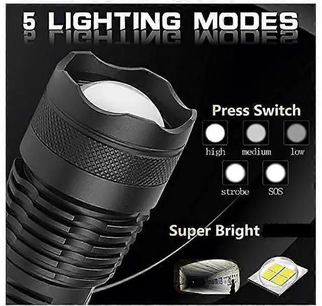 Alt view image 5 of 5 - Ecocleanpath 2700 Lumen LED Tactical Flashlight Rechargeable, Zoomable IPX5 Water Resistant Torch with 5 Modes (Black)
